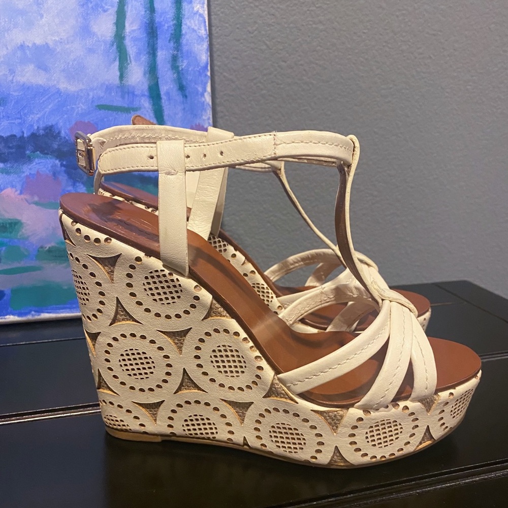 Tory Burch White Patterned Ida Wedge